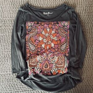 Lucky Brand Women's 3/4 Sleeve Top T Shirt Raw Edge Beach Boho Biker Festival M